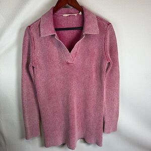 Soft Surroundings Sz XS Wilde Fiery Fuchsia Pink V Neck Ribbed Collared Sweater